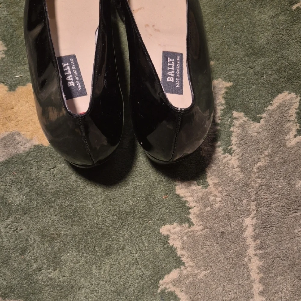 Bally Women's Black Patent Leather Loafers with Gold Buckle